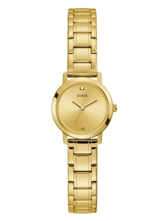 Goldfarbene Analoguhr mit Diamanten