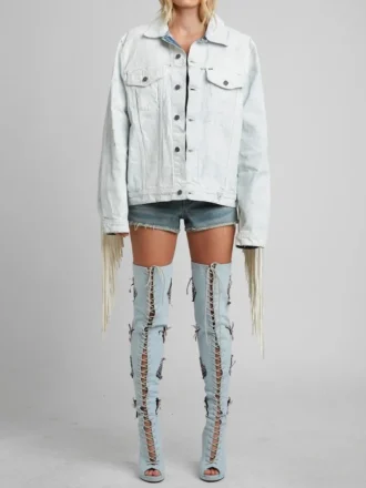 Jacke aus bemaltem Denim mit Fransen